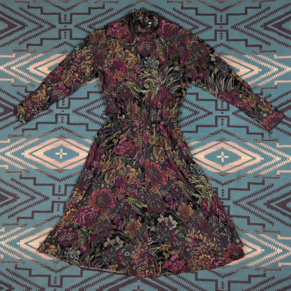 Vintage 70's 80's Jessica Howard Women's Floral Midi Dress Size 8 Long Sleeve